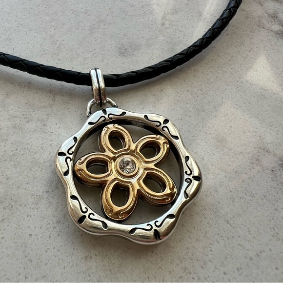 Brighton Gold Silver Flower Crystal Cord Necklace - Picture 6 of 7